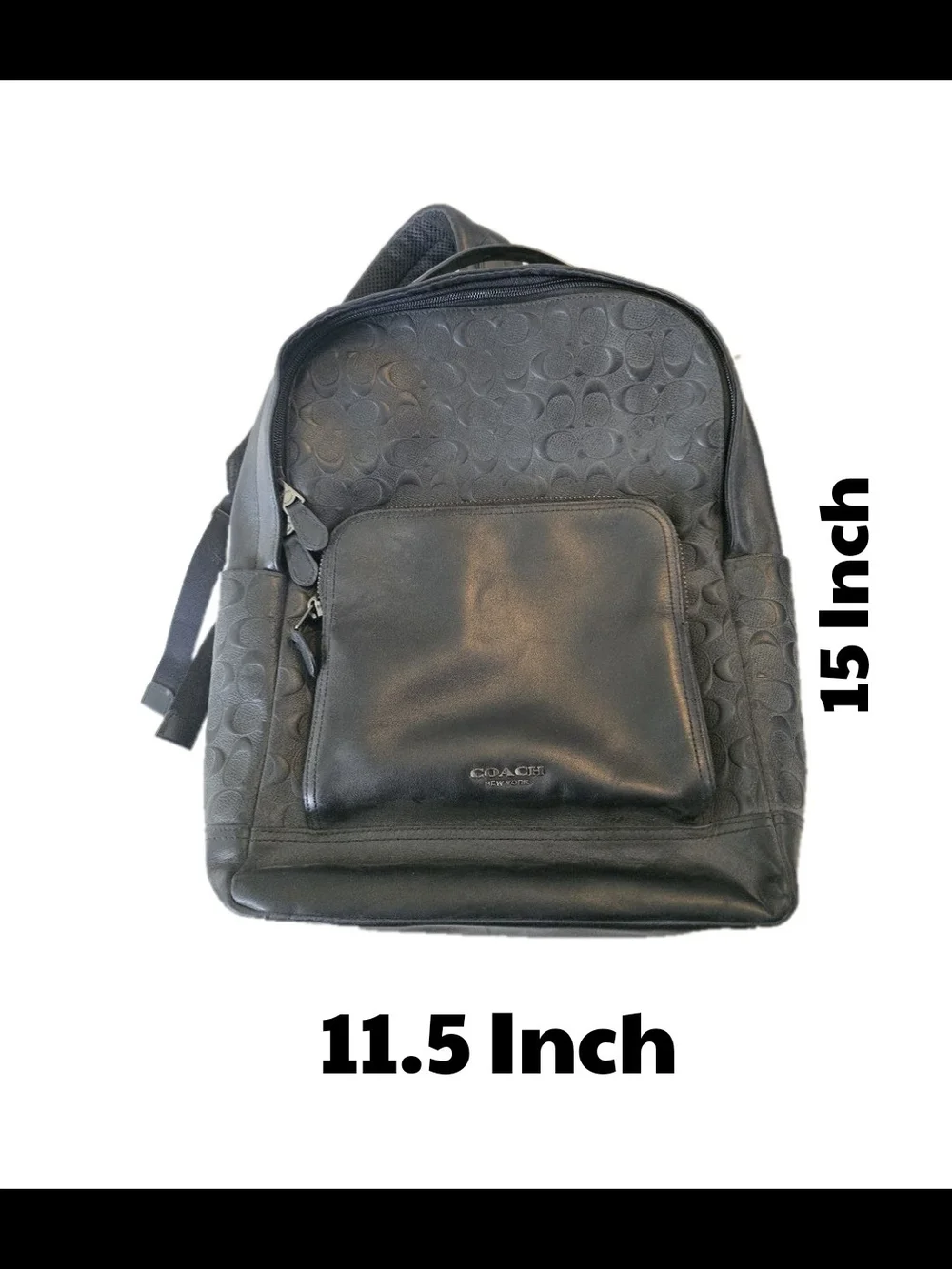 Coach Unisex Black Signature Leather-Trim Backpack